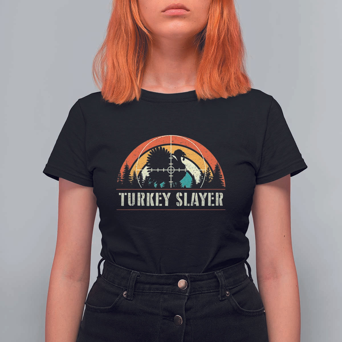 Turkey Slayer T Shirt For Women Vintage Sunset Hunting Season Gift - Wonder Print Shop