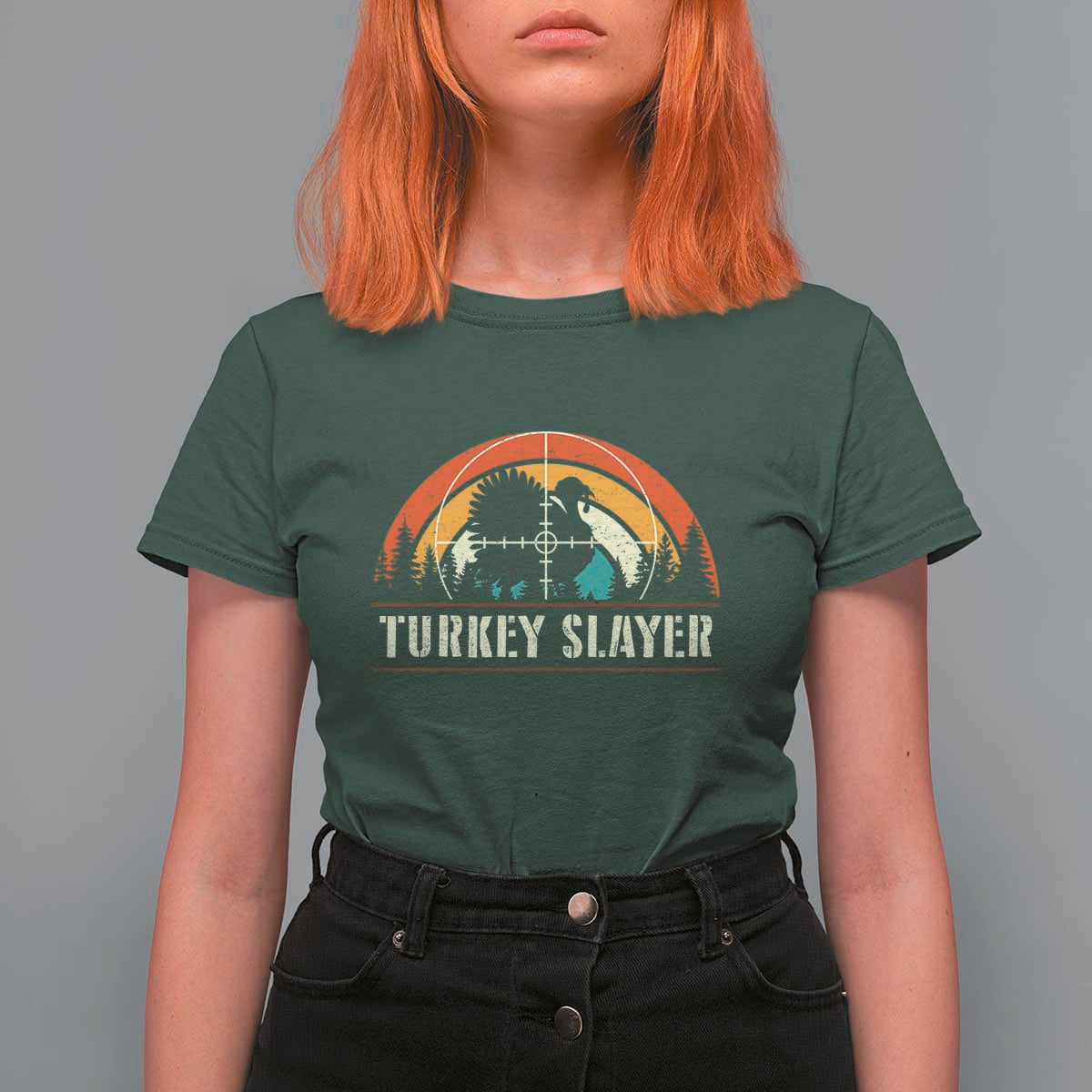 Turkey Slayer T Shirt For Women Vintage Sunset Hunting Season Gift - Wonder Print Shop