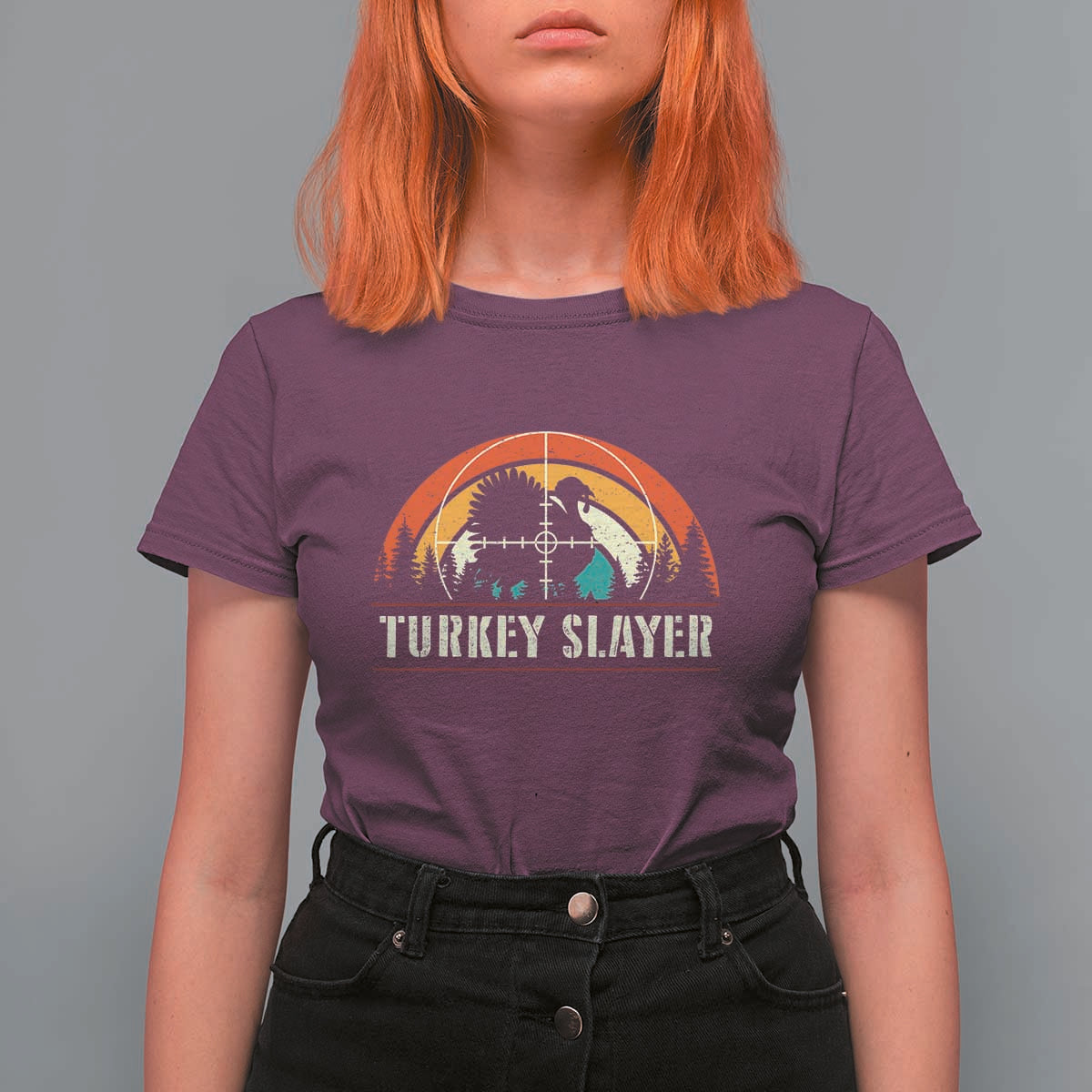 Turkey Slayer T Shirt For Women Vintage Sunset Hunting Season Gift - Wonder Print Shop