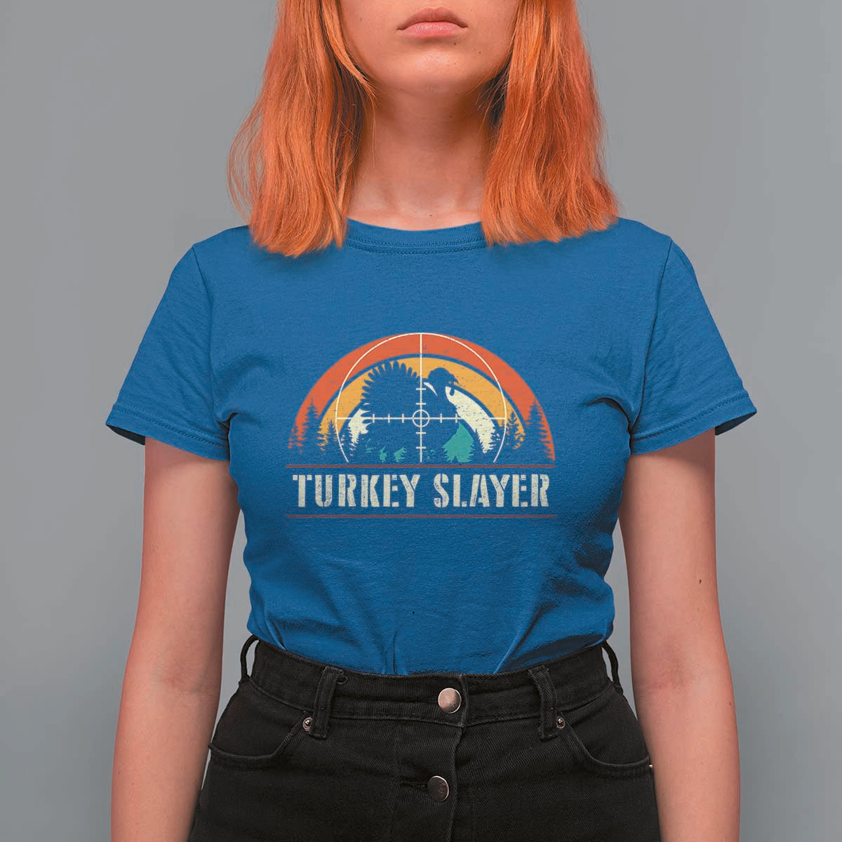 Turkey Slayer T Shirt For Women Vintage Sunset Hunting Season Gift - Wonder Print Shop