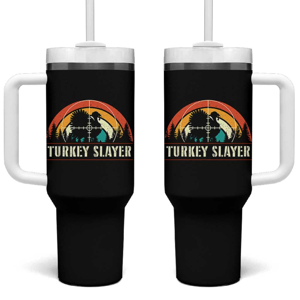 Turkey Slayer Tumbler With Handle Vintage Sunset Hunting Season Gift - Wonder Print Shop