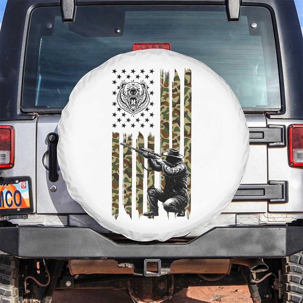 Bear Hunting Spare Tire Cover Camo American Flag Hunter Gift - Wonder Print Shop