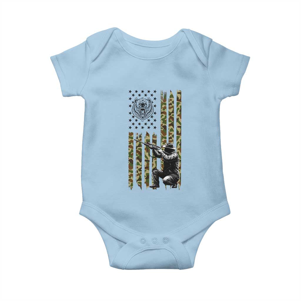 Bear Hunting Baby Onesie Camo American Flag Hunter Gift - Wonder Print Shop