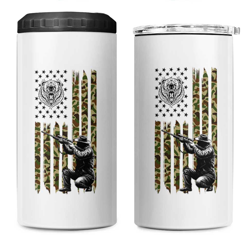Bear Hunting 4 in 1 Can Cooler Tumbler Camo American Flag Hunter Gift - Wonder Print Shop
