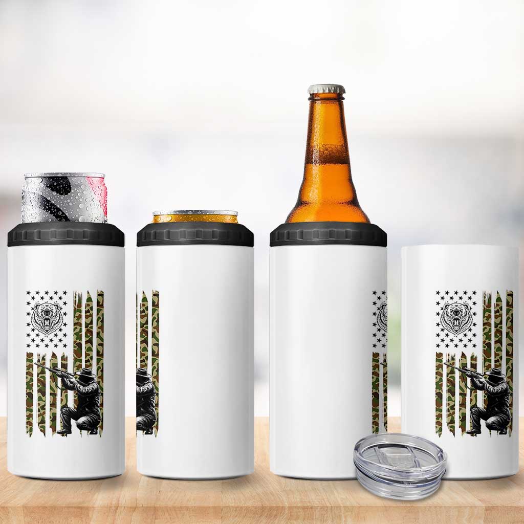 Bear Hunting 4 in 1 Can Cooler Tumbler Camo American Flag Hunter Gift - Wonder Print Shop