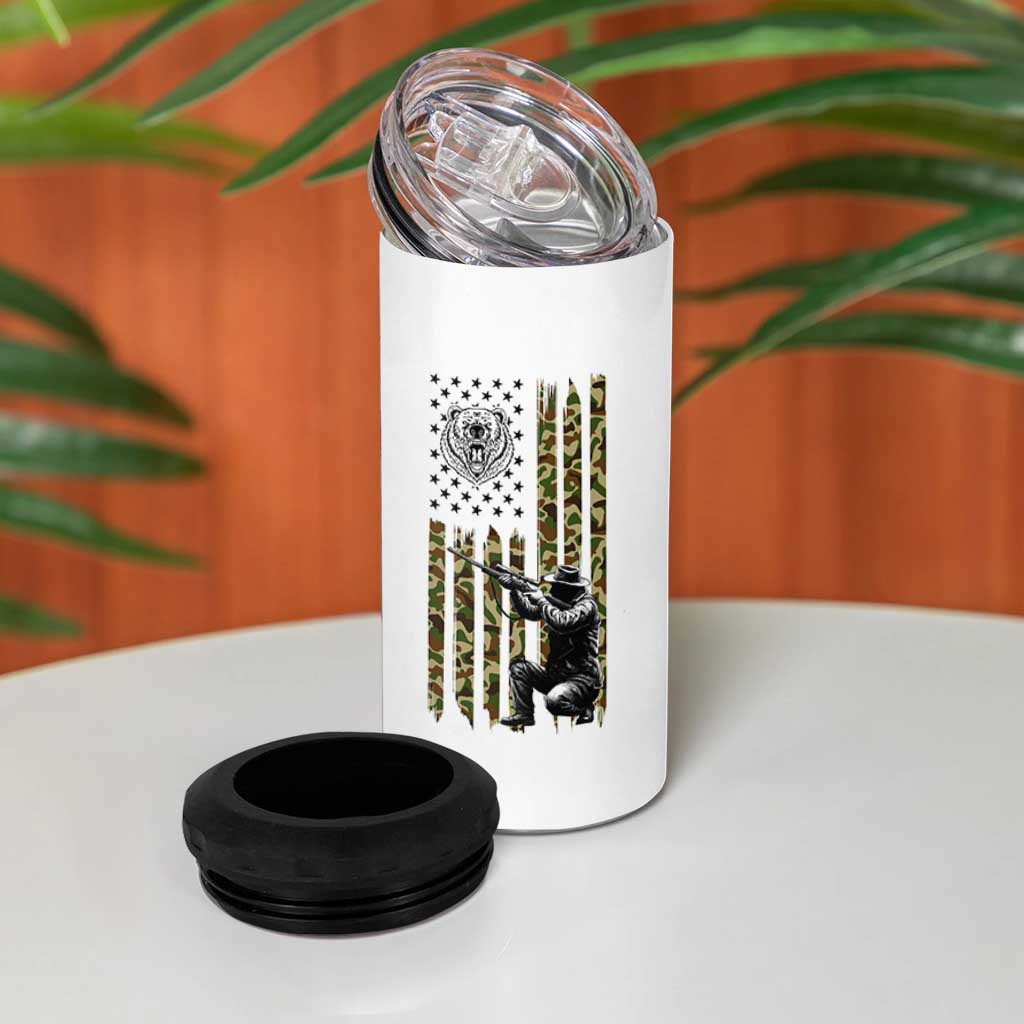 Bear Hunting 4 in 1 Can Cooler Tumbler Camo American Flag Hunter Gift - Wonder Print Shop