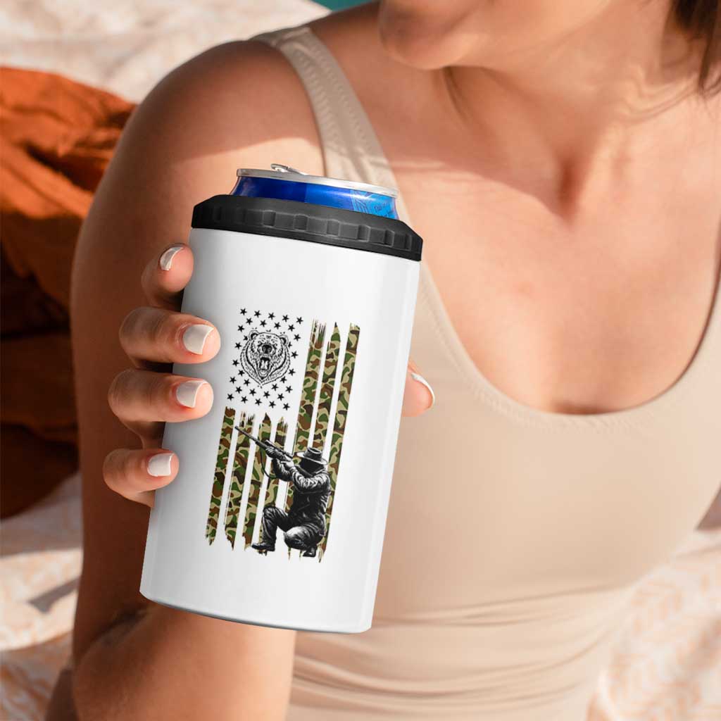 Bear Hunting 4 in 1 Can Cooler Tumbler Camo American Flag Hunter Gift - Wonder Print Shop
