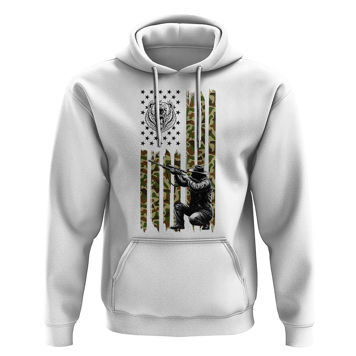 Bear Hunting Hoodie Camo American Flag Hunter Gift - Wonder Print Shop