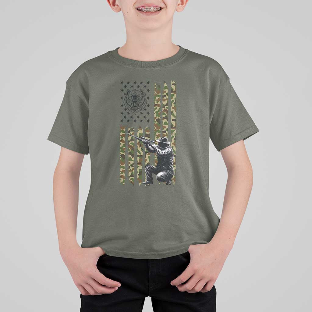 Bear Hunting T Shirt For Kid Camo American Flag Hunter Gift - Wonder Print Shop