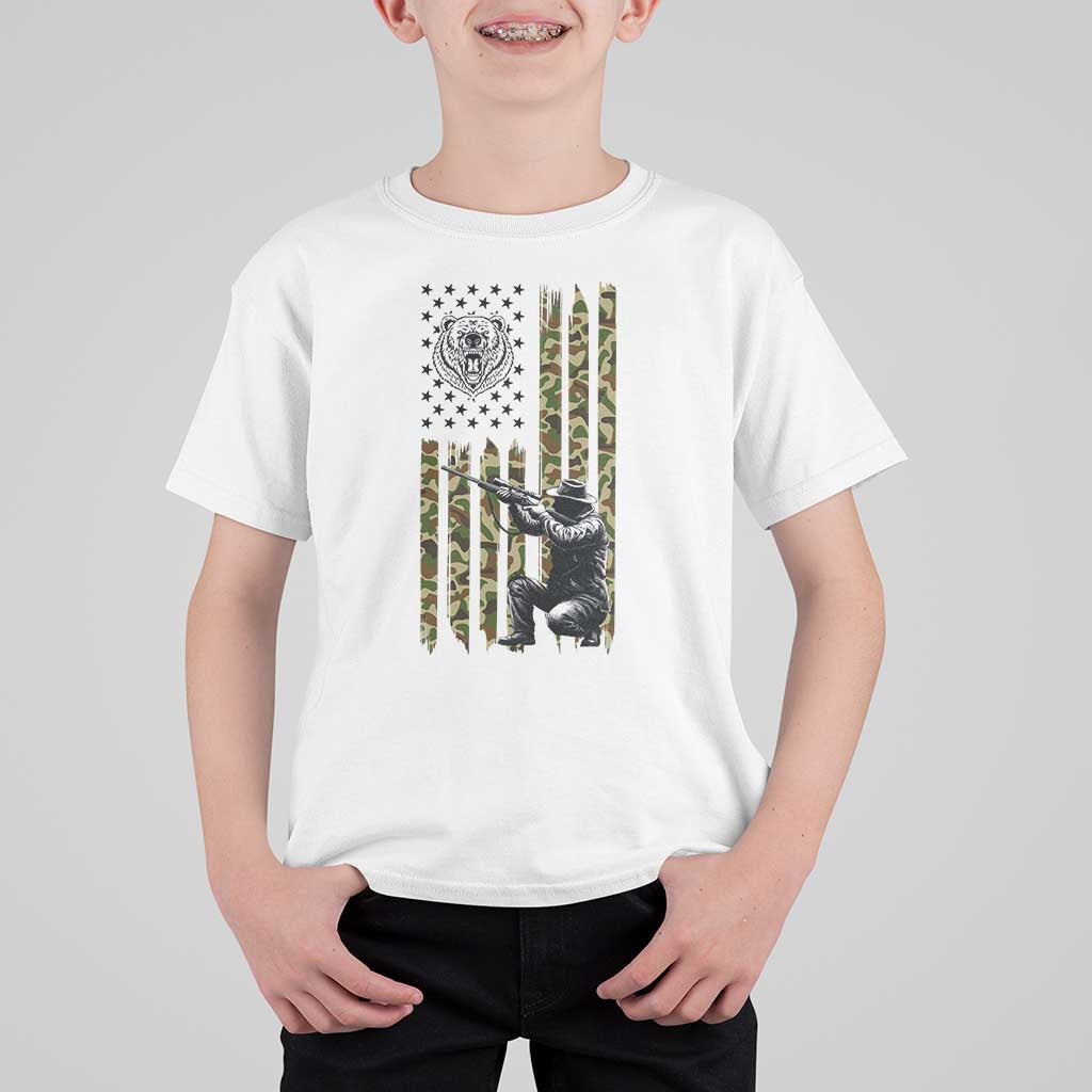 Bear Hunting T Shirt For Kid Camo American Flag Hunter Gift - Wonder Print Shop