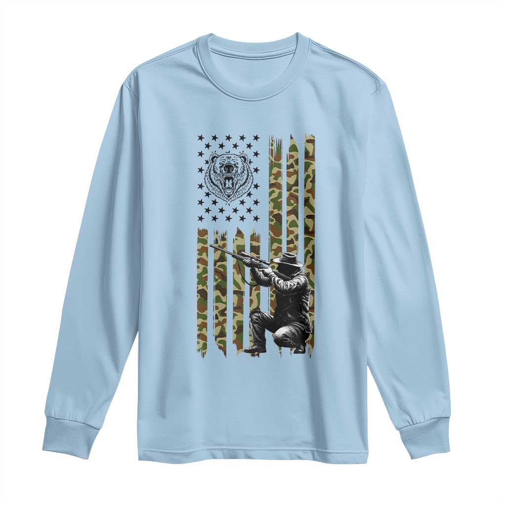 Bear Hunting Long Sleeve Shirt Camo American Flag Hunter Gift - Wonder Print Shop