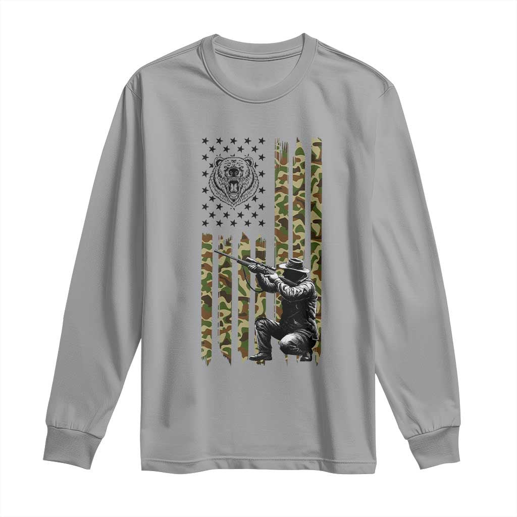 Bear Hunting Long Sleeve Shirt Camo American Flag Hunter Gift - Wonder Print Shop