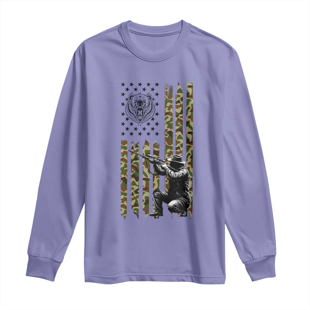 Bear Hunting Long Sleeve Shirt Camo American Flag Hunter Gift - Wonder Print Shop