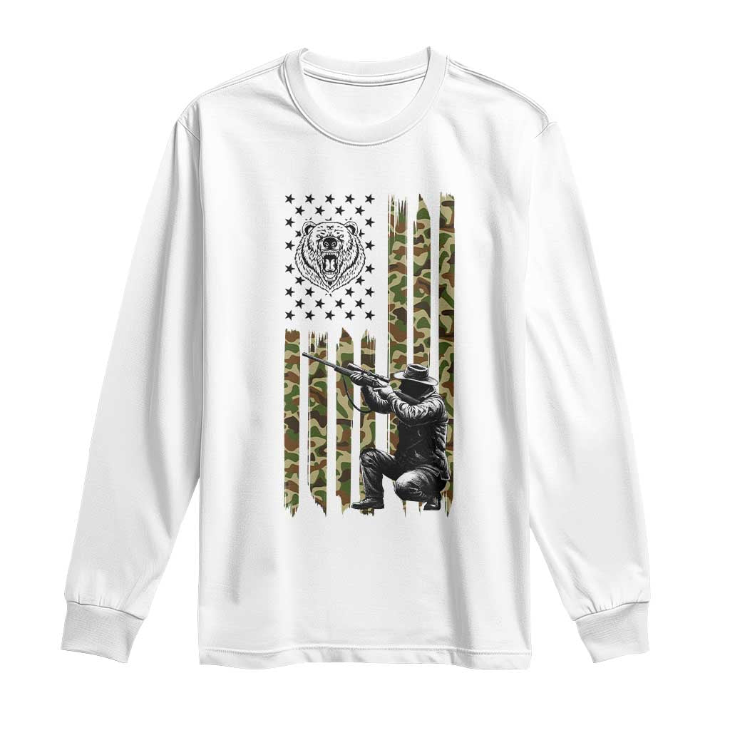 Bear Hunting Long Sleeve Shirt Camo American Flag Hunter Gift - Wonder Print Shop