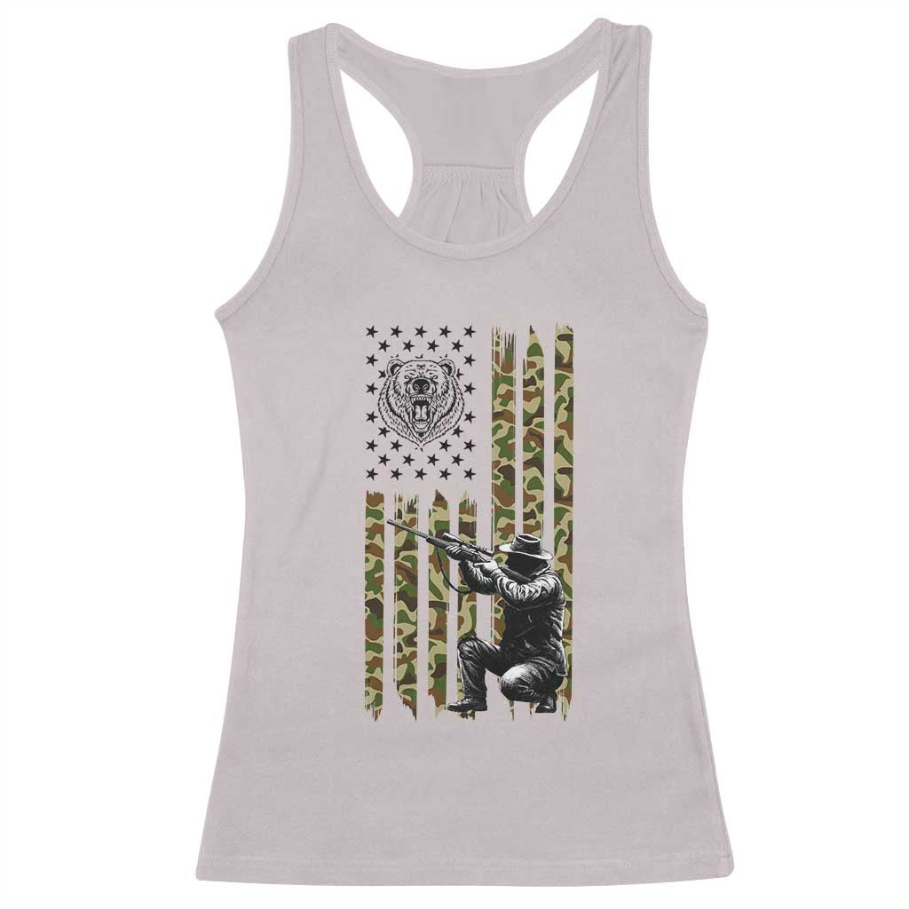 Bear Hunting Racerback Tank Top Camo American Flag Hunter Gift - Wonder Print Shop
