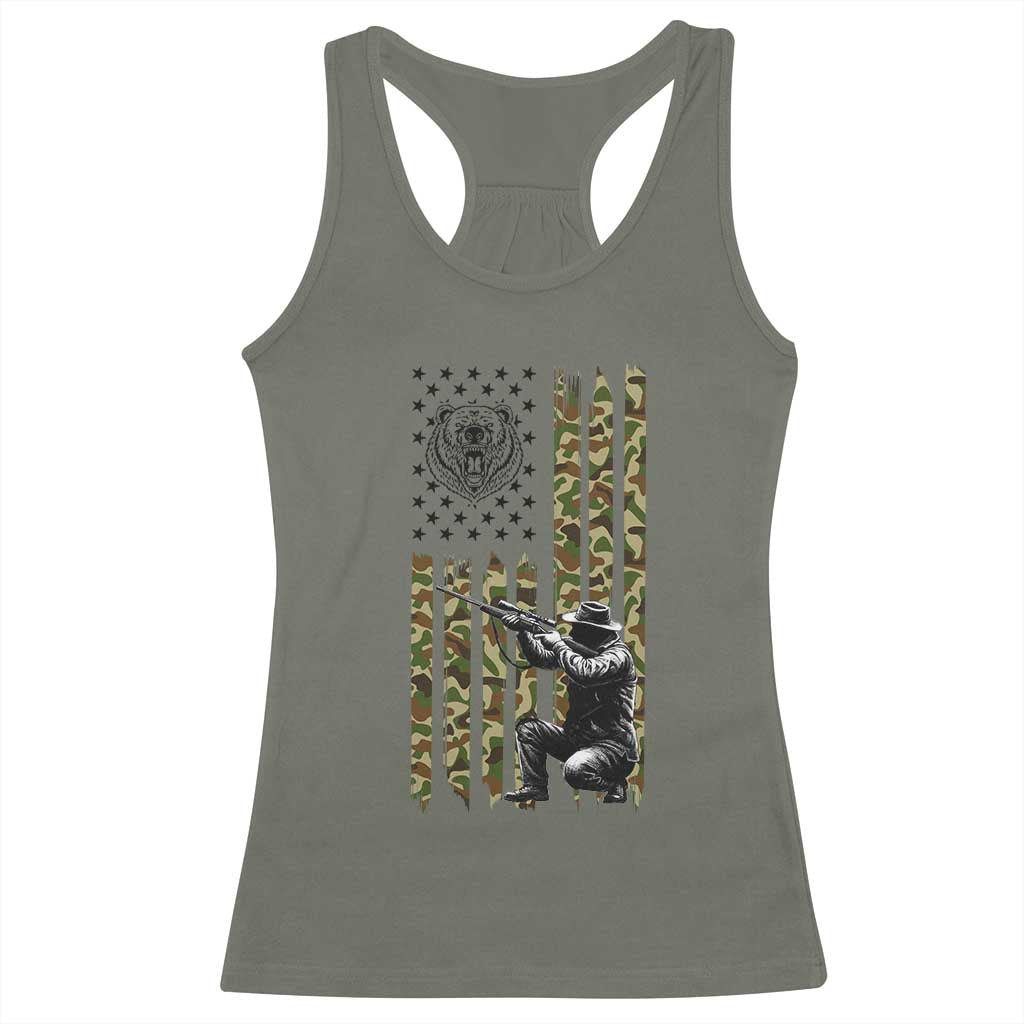 Bear Hunting Racerback Tank Top Camo American Flag Hunter Gift - Wonder Print Shop
