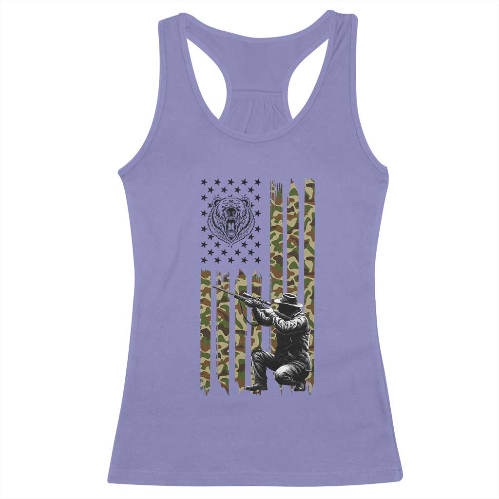 Bear Hunting Racerback Tank Top Camo American Flag Hunter Gift - Wonder Print Shop