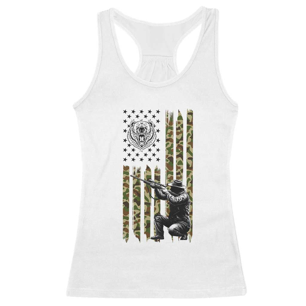 Bear Hunting Racerback Tank Top Camo American Flag Hunter Gift - Wonder Print Shop