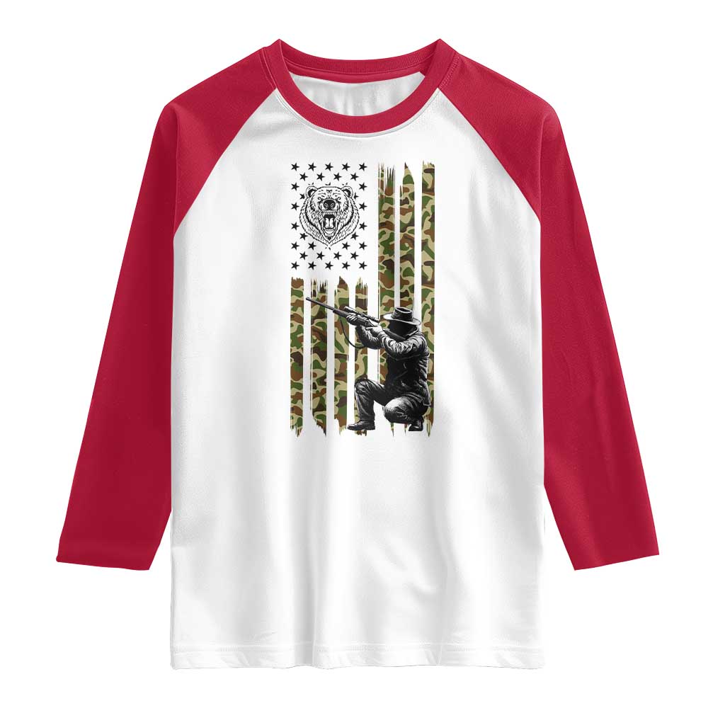 Bear Hunting Raglan Shirt Camo American Flag Hunter Gift - Wonder Print Shop