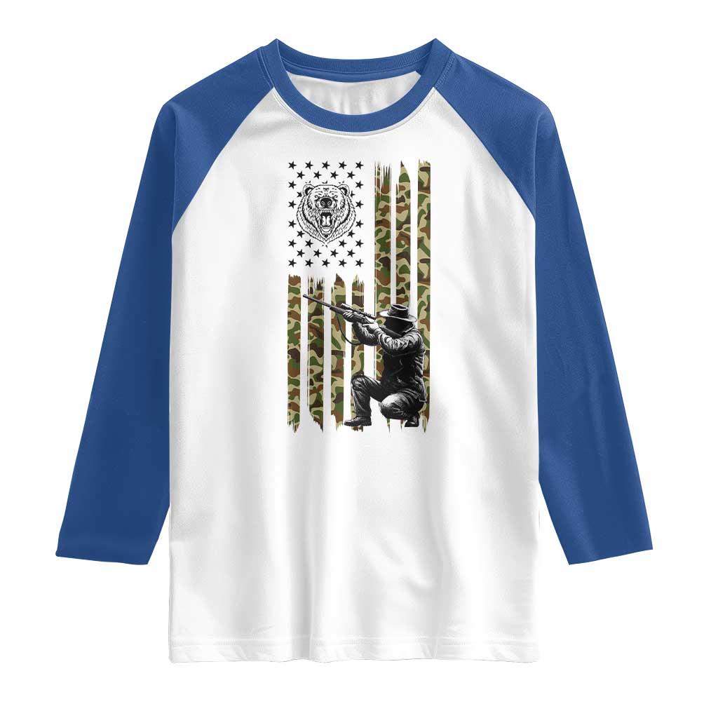 Bear Hunting Raglan Shirt Camo American Flag Hunter Gift - Wonder Print Shop