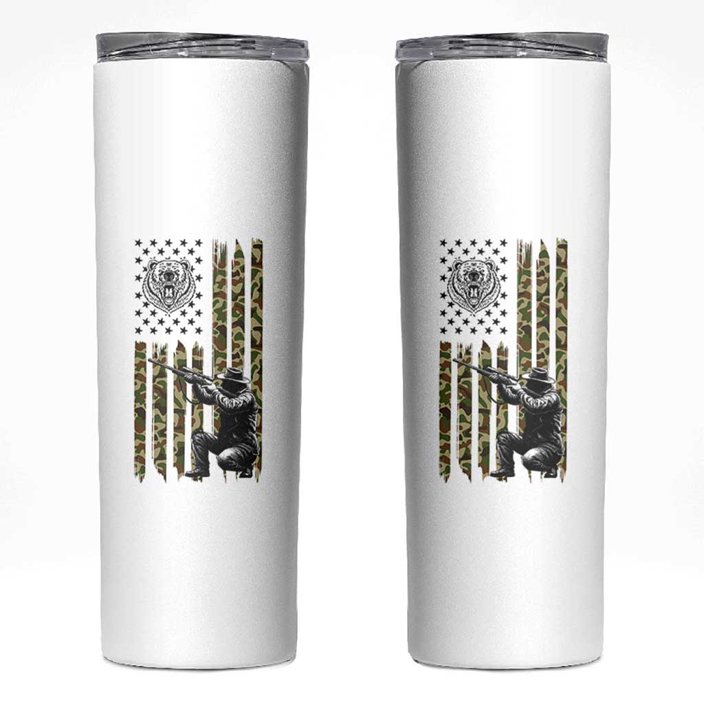 Bear Hunting Skinny Tumbler Camo American Flag Hunter Gift - Wonder Print Shop