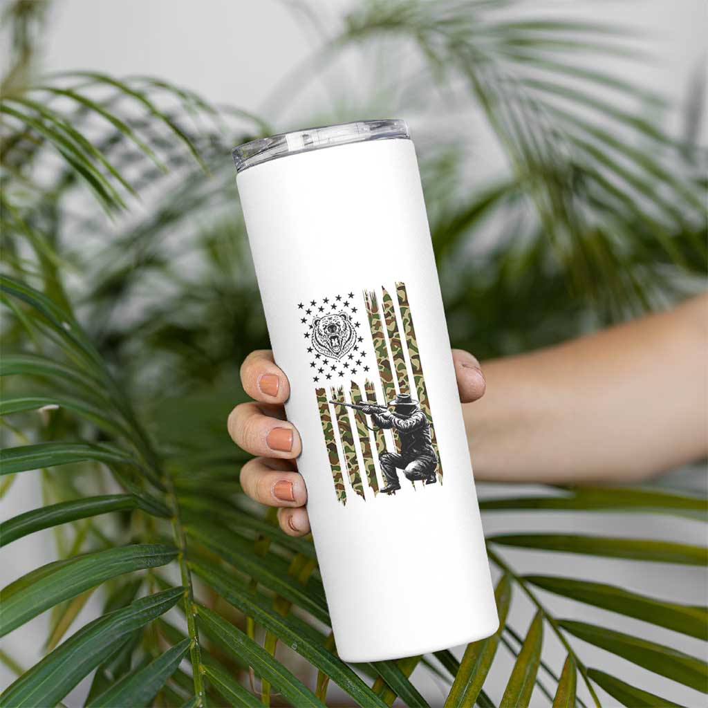 Bear Hunting Skinny Tumbler Camo American Flag Hunter Gift - Wonder Print Shop