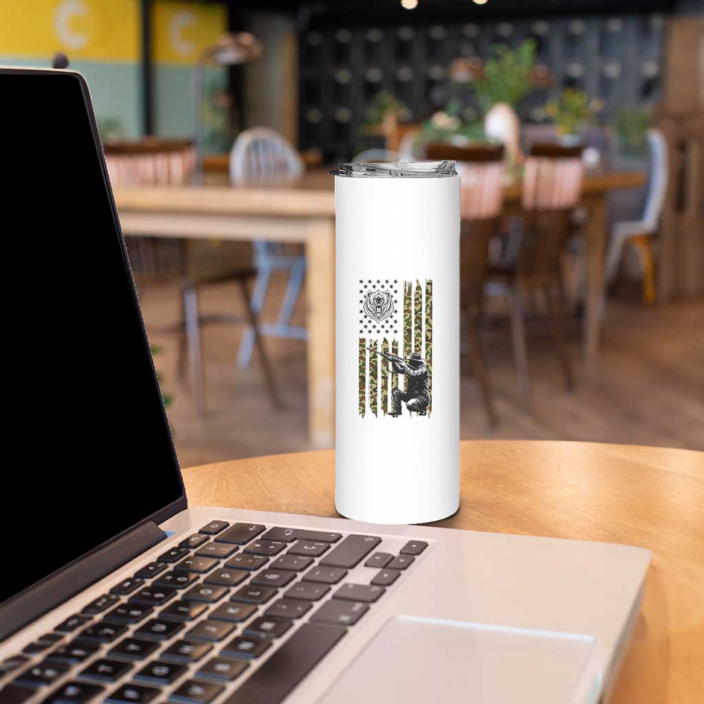 Bear Hunting Skinny Tumbler Camo American Flag Hunter Gift - Wonder Print Shop