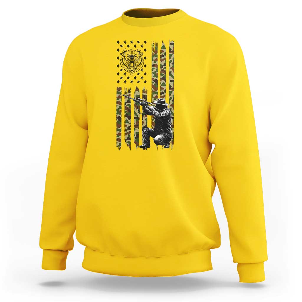 Bear Hunting Sweatshirt Camo American Flag Hunter Gift - Wonder Print Shop