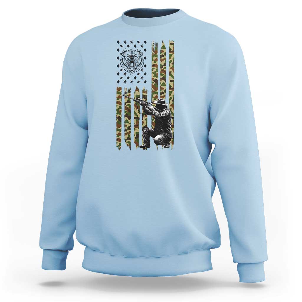 Bear Hunting Sweatshirt Camo American Flag Hunter Gift - Wonder Print Shop