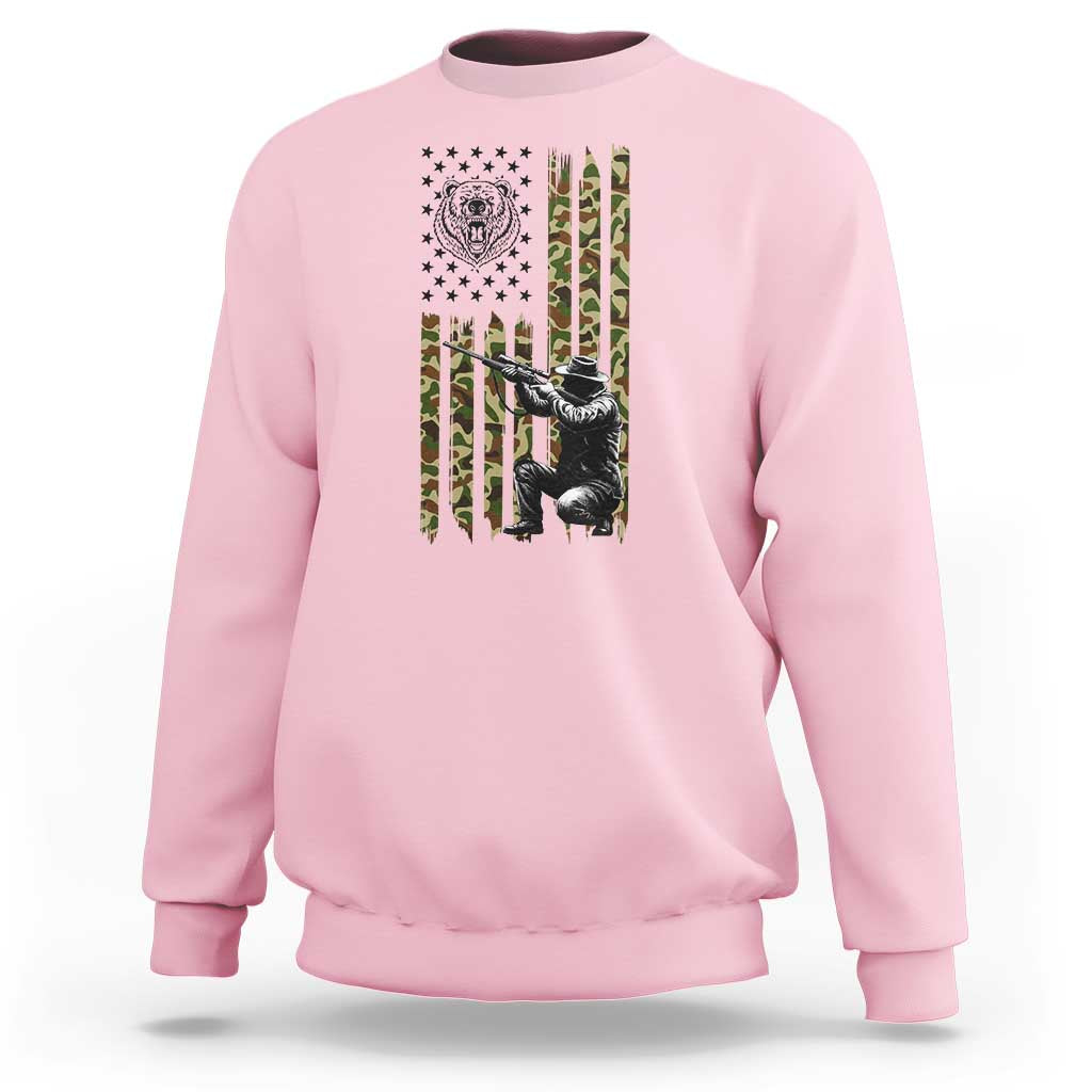 Bear Hunting Sweatshirt Camo American Flag Hunter Gift - Wonder Print Shop