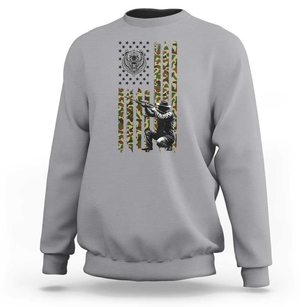Bear Hunting Sweatshirt Camo American Flag Hunter Gift - Wonder Print Shop