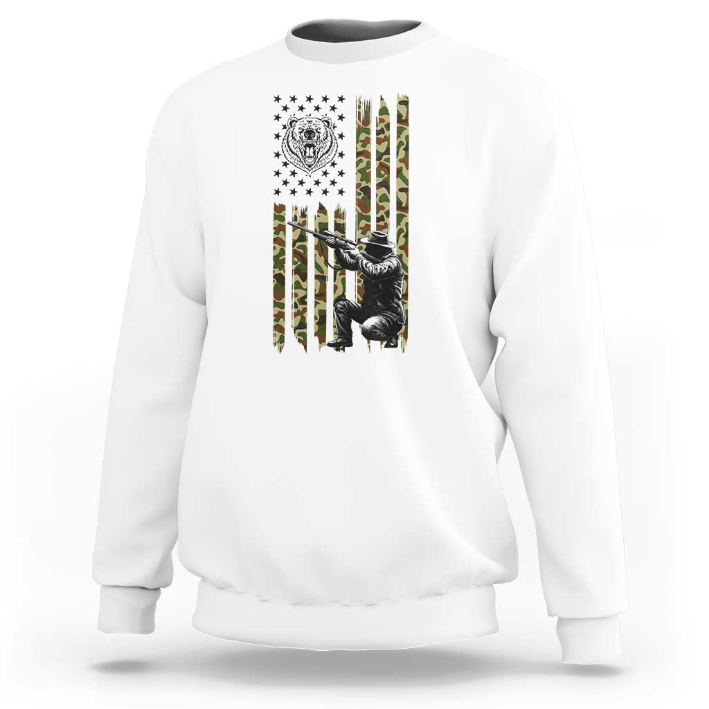 Bear Hunting Sweatshirt Camo American Flag Hunter Gift - Wonder Print Shop