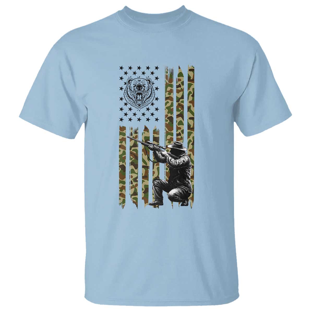Bear Hunting T Shirt Camo American Flag Hunter Gift - Wonder Print Shop