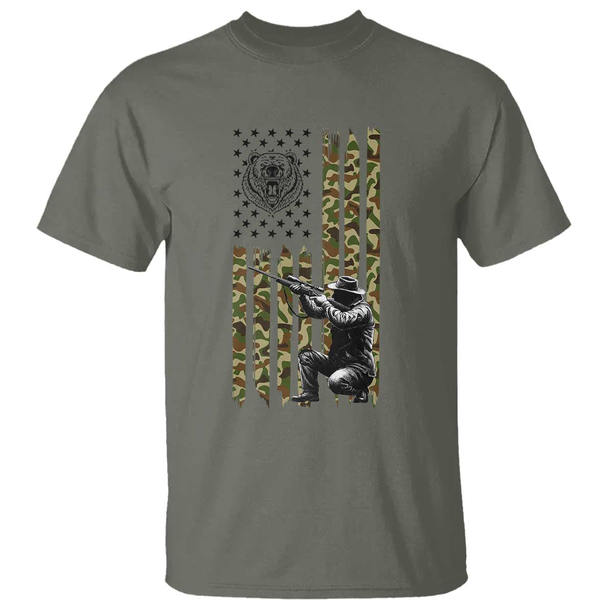 Bear Hunting T Shirt Camo American Flag Hunter Gift - Wonder Print Shop