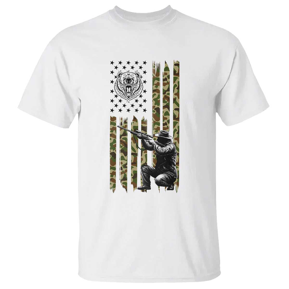 Bear Hunting T Shirt Camo American Flag Hunter Gift - Wonder Print Shop