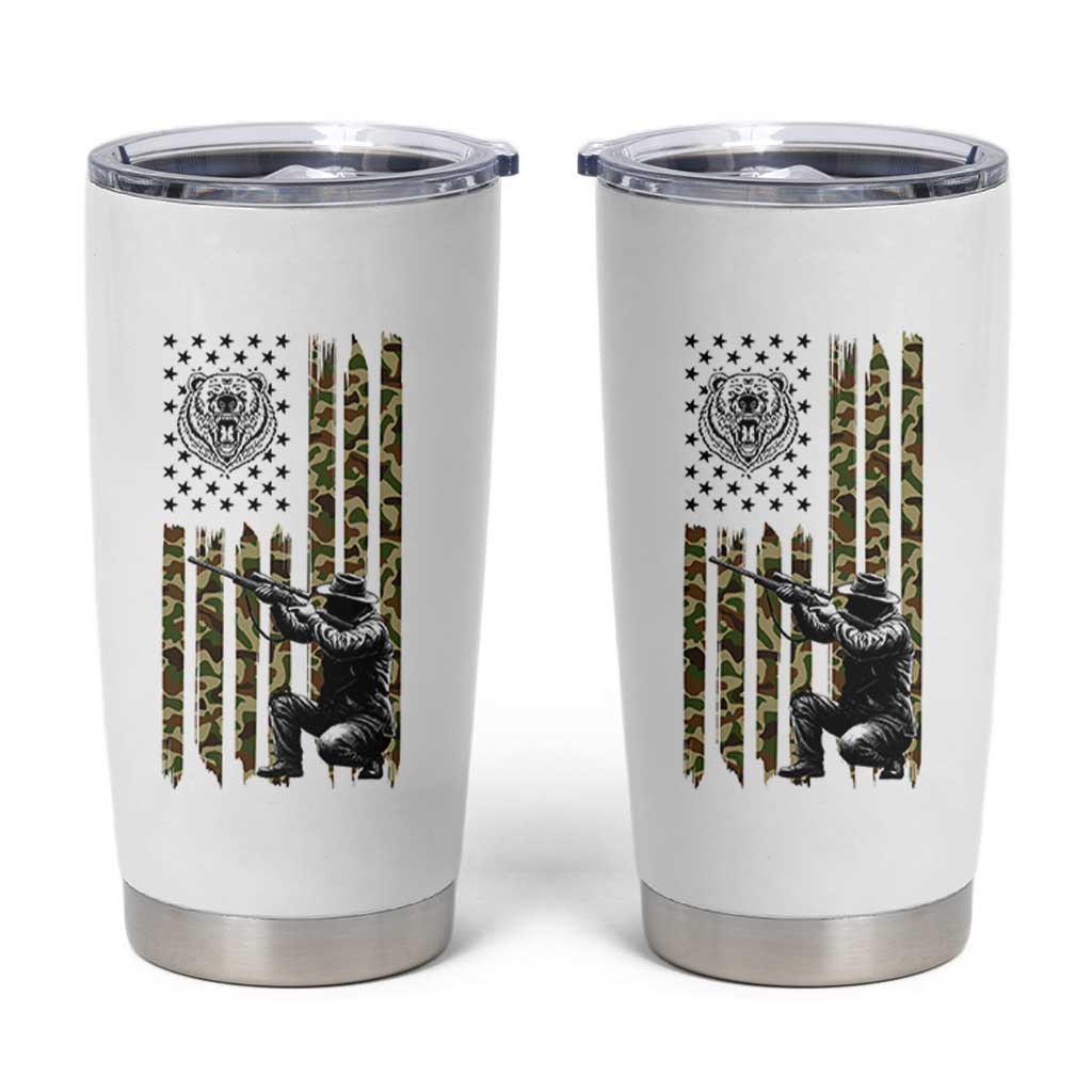 Bear Hunting Tumbler Cup Camo American Flag Hunter Gift - Wonder Print Shop