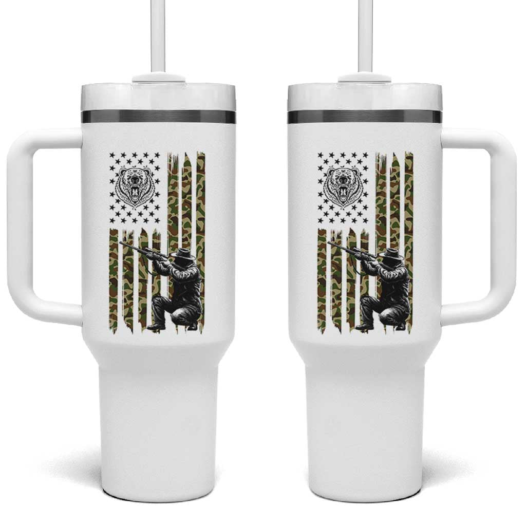 Bear Hunting Tumbler With Handle Camo American Flag Hunter Gift - Wonder Print Shop