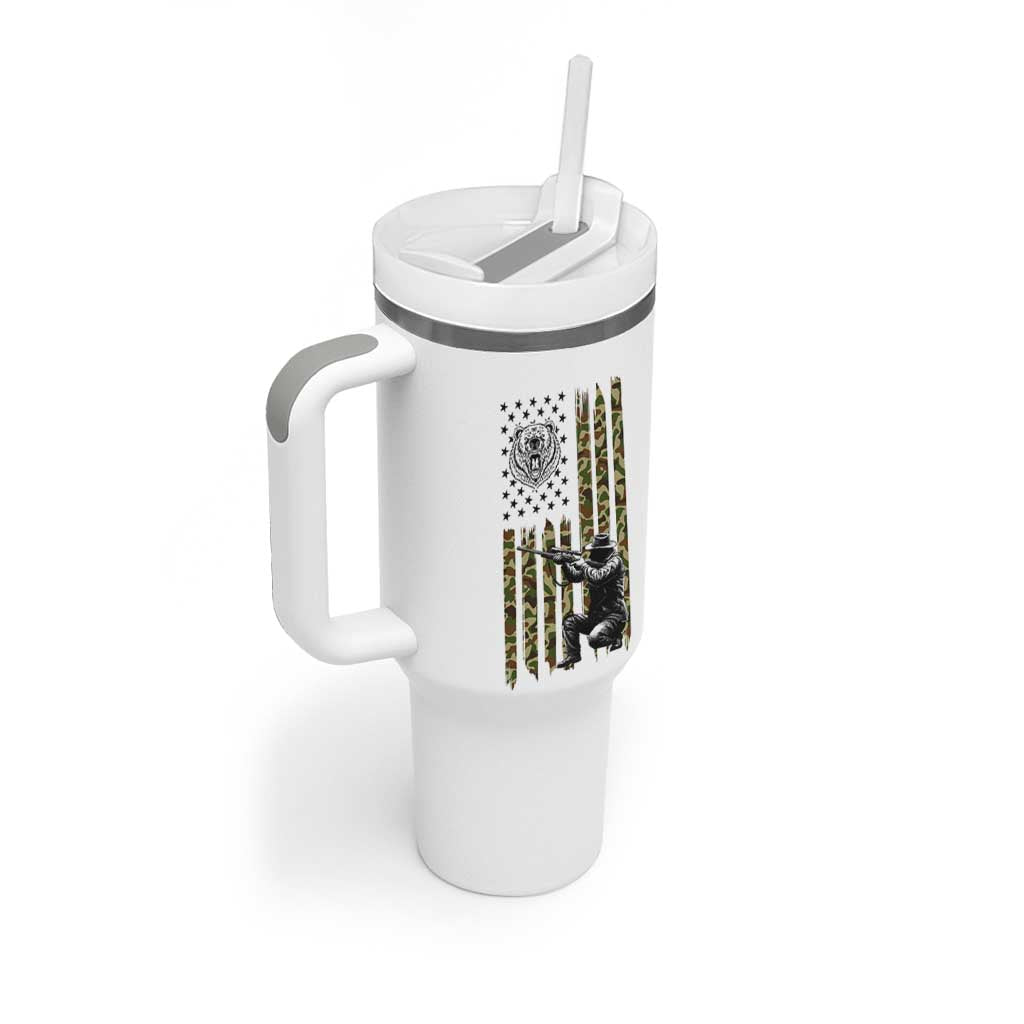 Bear Hunting Tumbler With Handle Camo American Flag Hunter Gift - Wonder Print Shop