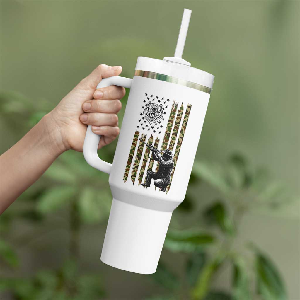 Bear Hunting Tumbler With Handle Camo American Flag Hunter Gift - Wonder Print Shop