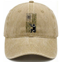 Bear Hunting Washed Cotton Baseball Cap Camo American Flag Hunter Gift