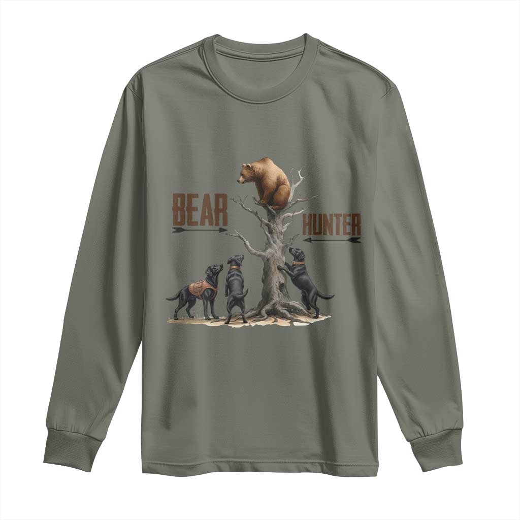 Bear Hunter Long Sleeve Shirt Black Lab Retriever Funny Hunting Gift - Wonder Print Shop