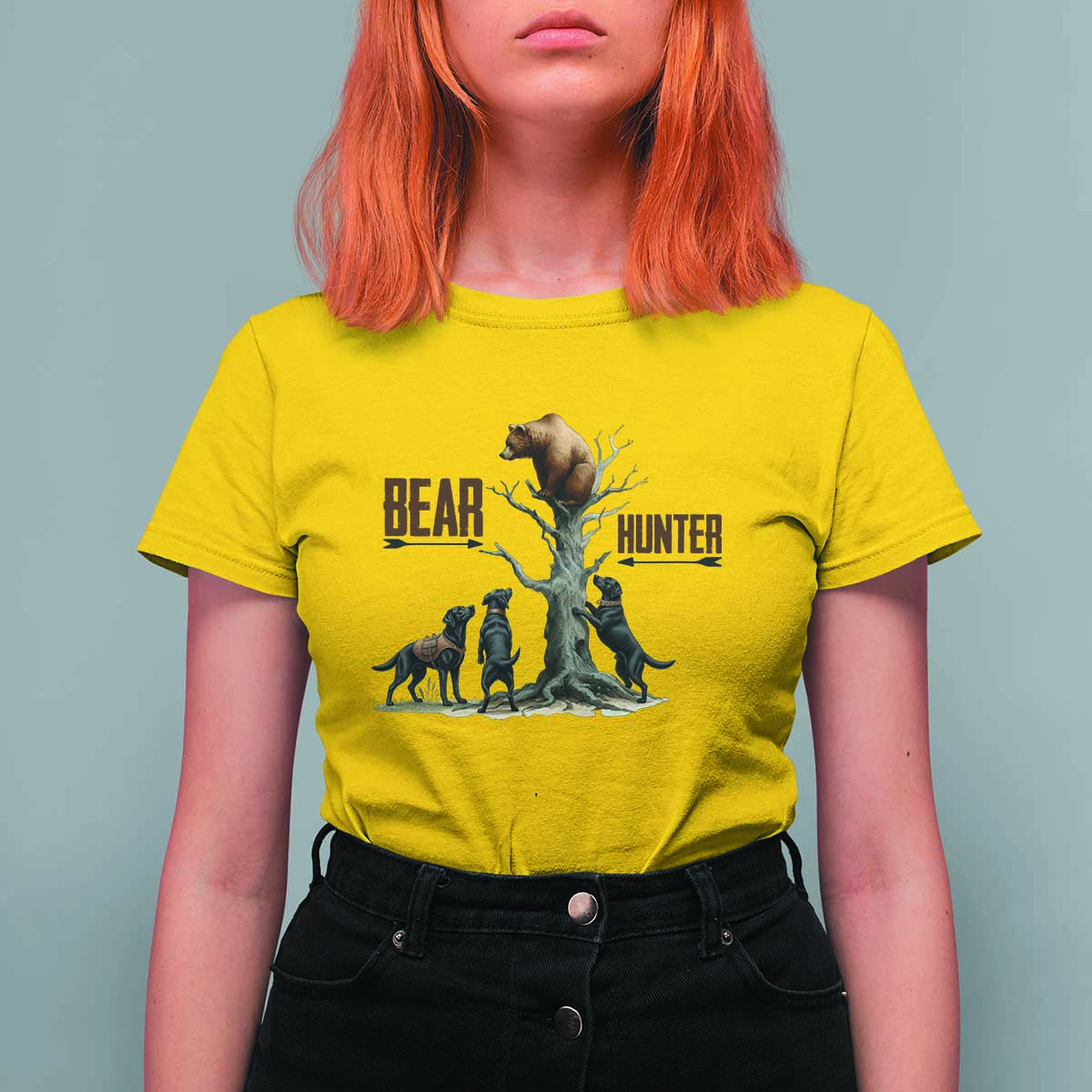 Bear Hunter T Shirt For Women Black Lab Retriever Funny Hunting Gift - Wonder Print Shop