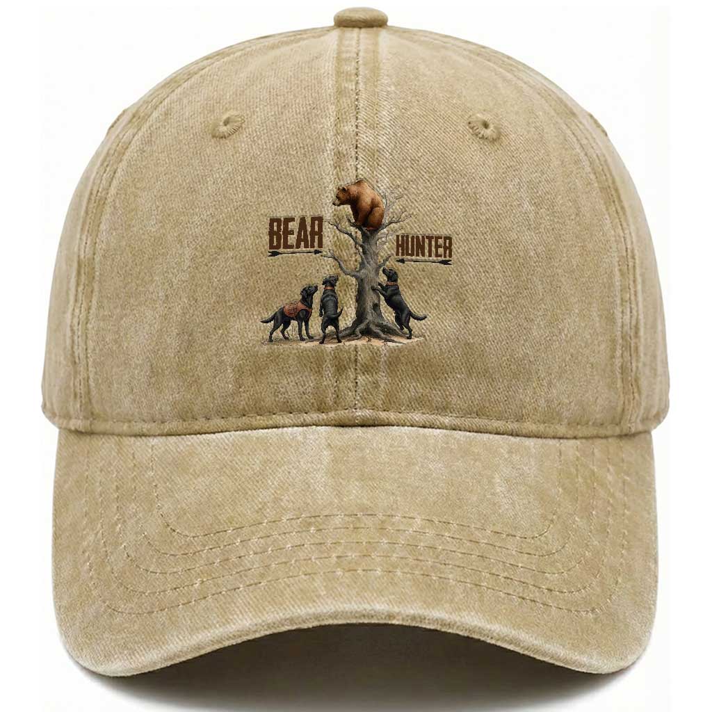 Bear Hunter Washed Cotton Baseball Cap Black Lab Retriever Funny Hunting Gift