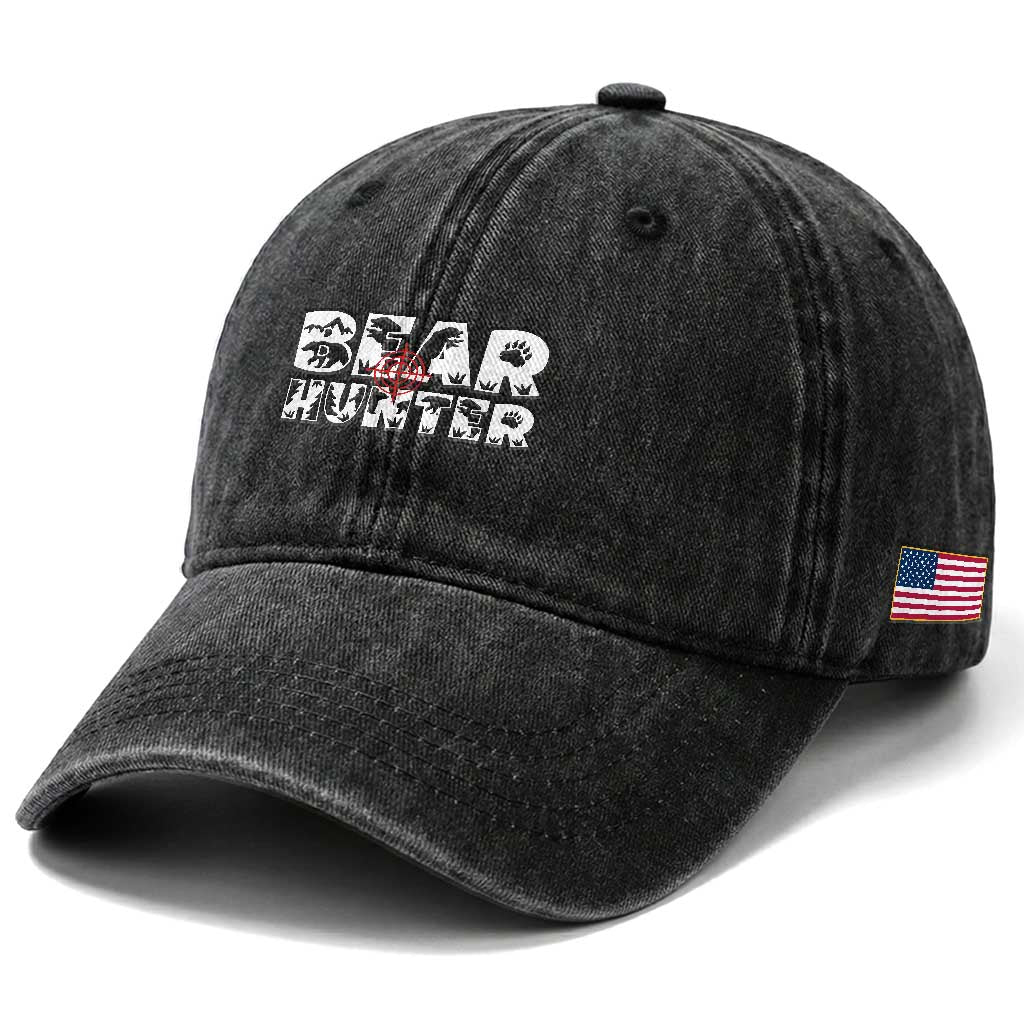 Bear Hunter Washed Cotton Baseball Cap Outdoor Adventure Gift