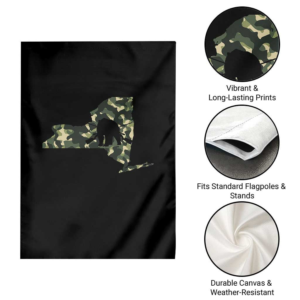 New York Bear Hunter Garden Flag Camo Map Hunting Season Gift - Wonder Print Shop