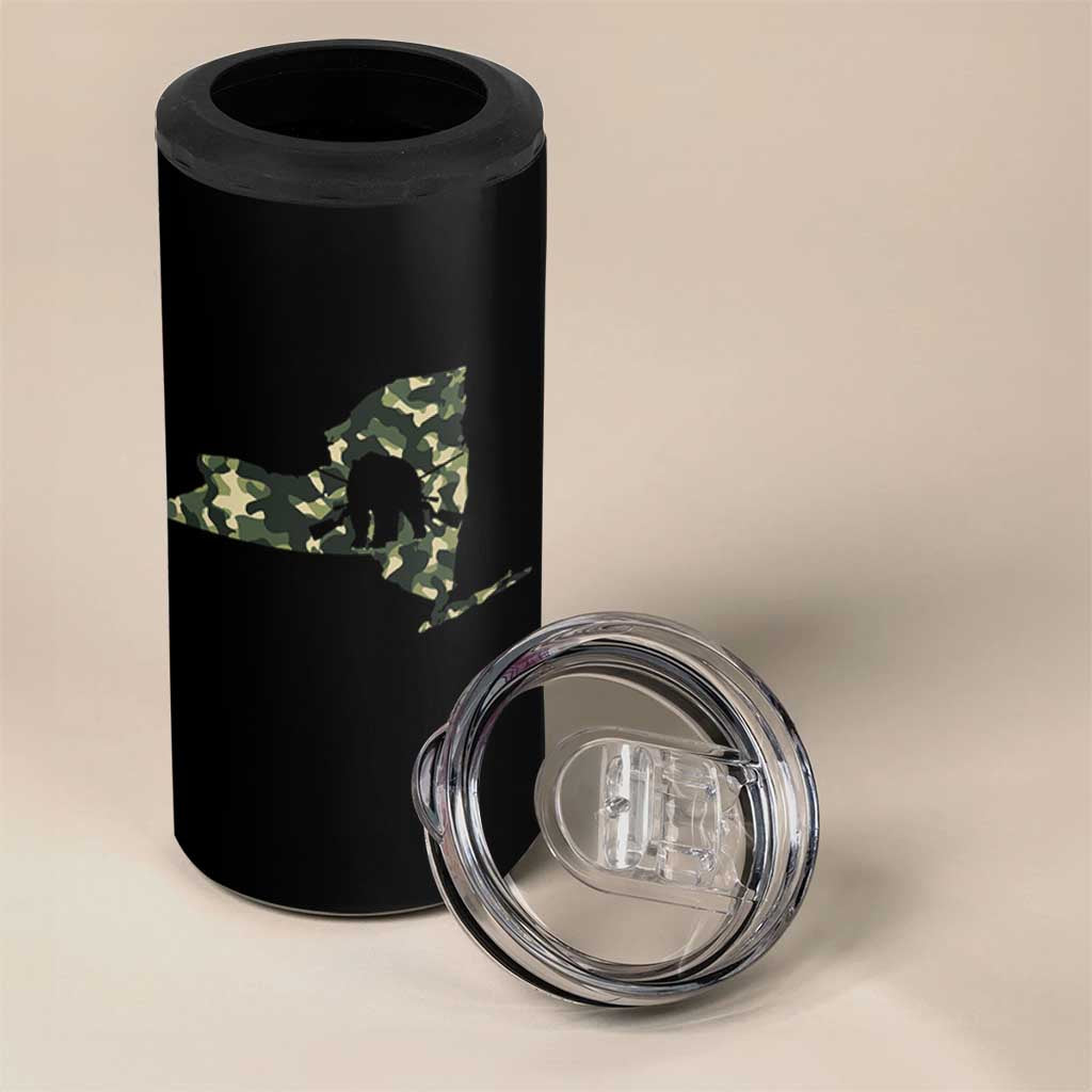 New York Bear Hunter 4 in 1 Can Cooler Tumbler Camo Map Hunting Season Gift - Wonder Print Shop