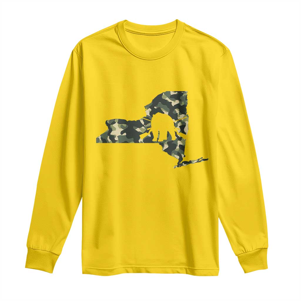 New York Bear Hunter Long Sleeve Shirt Camo Map Hunting Season Gift - Wonder Print Shop