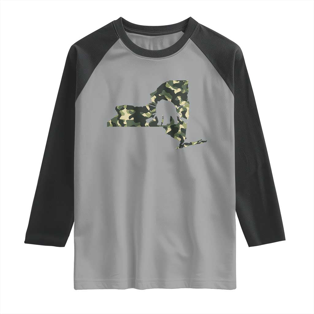 New York Bear Hunter Raglan Shirt Camo Map Hunting Season Gift - Wonder Print Shop