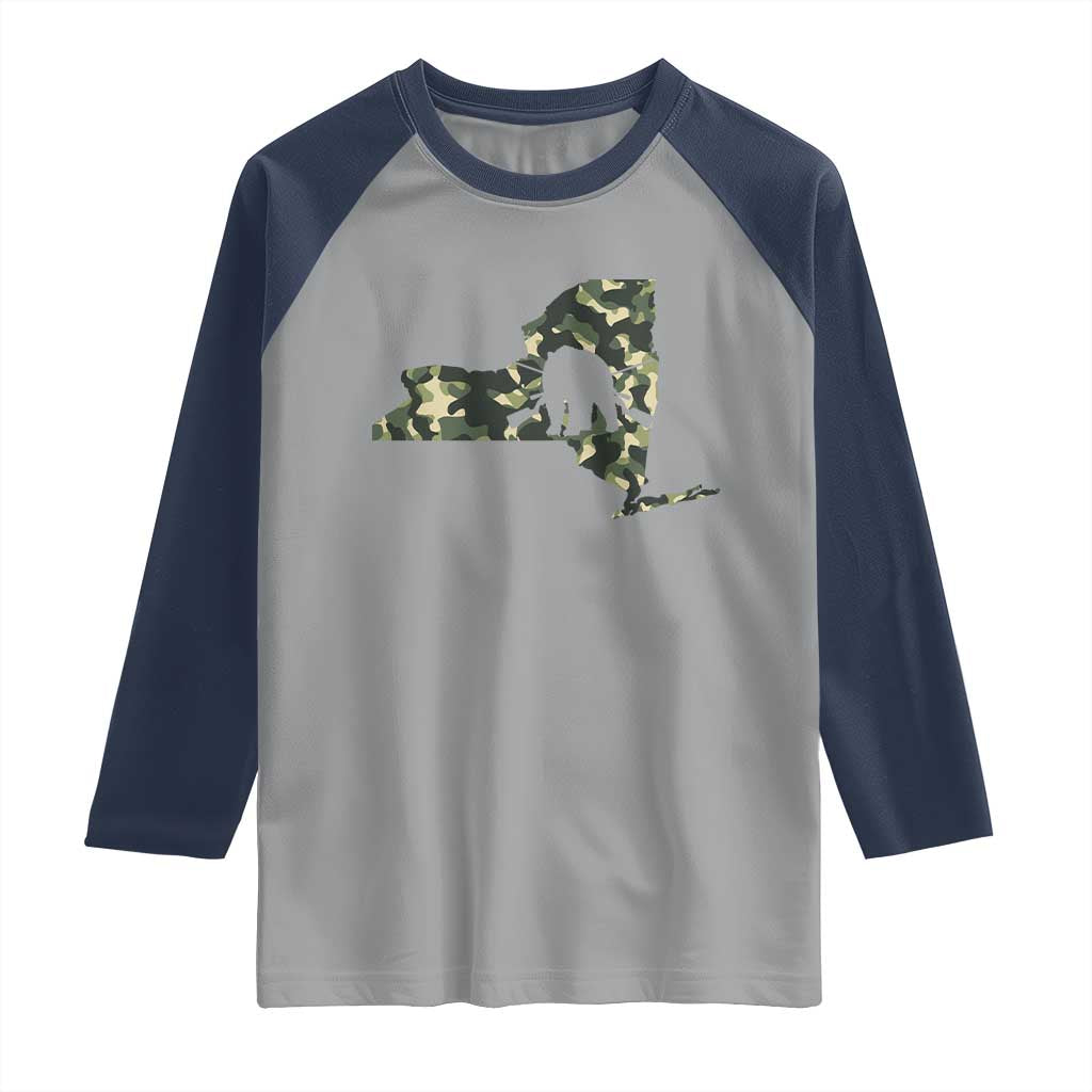 New York Bear Hunter Raglan Shirt Camo Map Hunting Season Gift - Wonder Print Shop