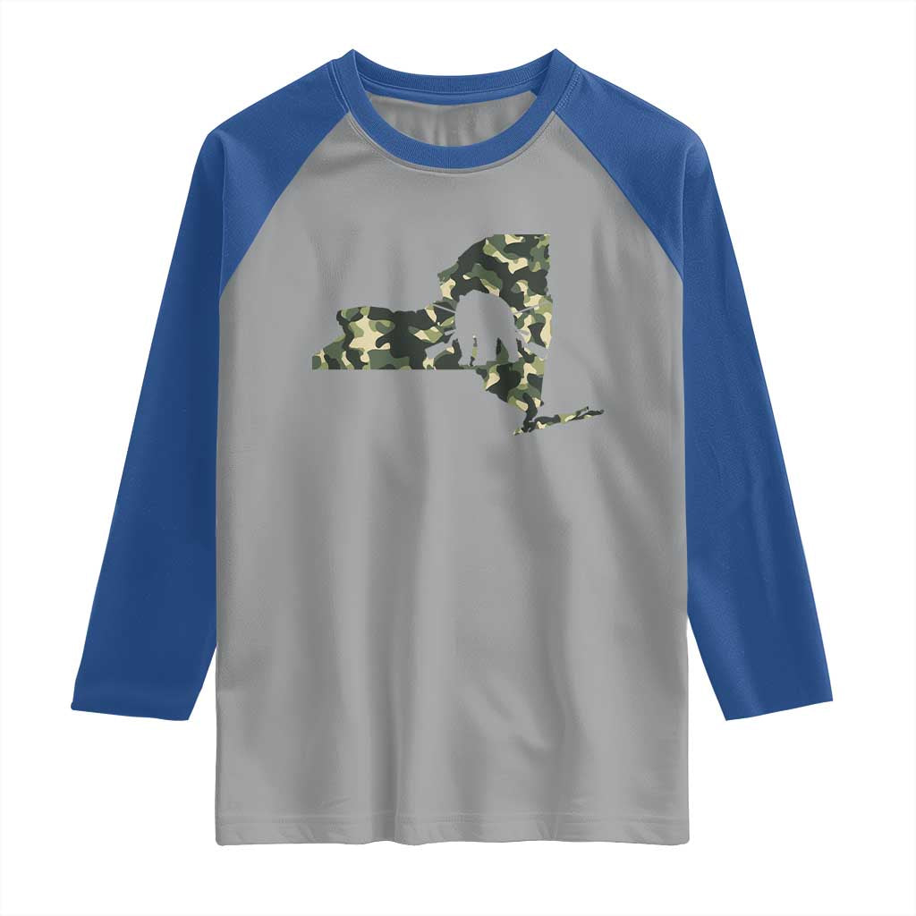 New York Bear Hunter Raglan Shirt Camo Map Hunting Season Gift - Wonder Print Shop